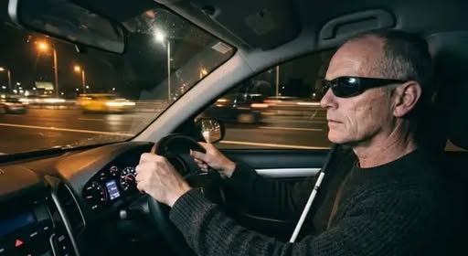Un hombre ciego y sin registro manejó